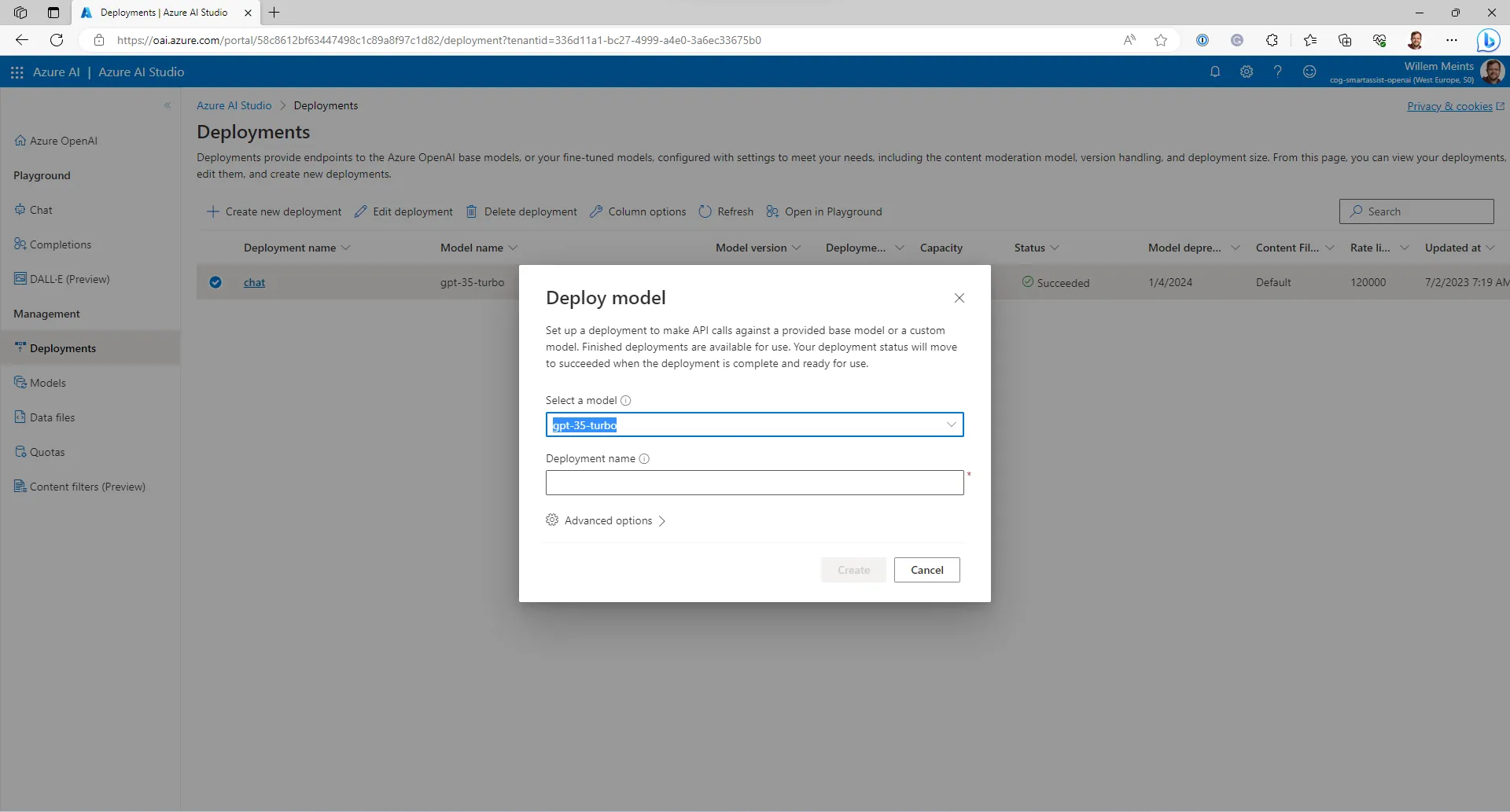 Deploying GPT 3.5 Turbo to Azure OpenAI service