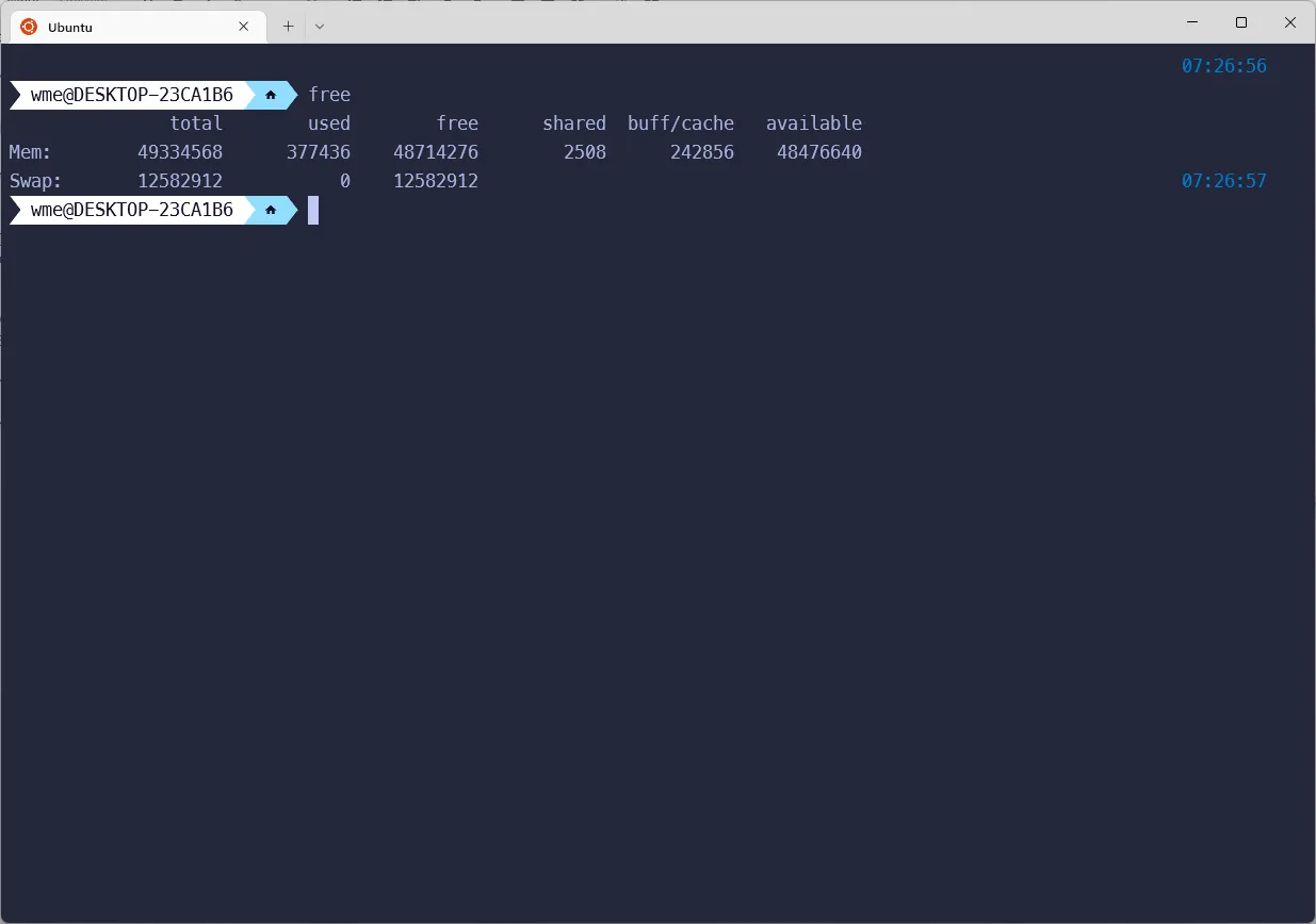 Terminal showing the configured memory limits