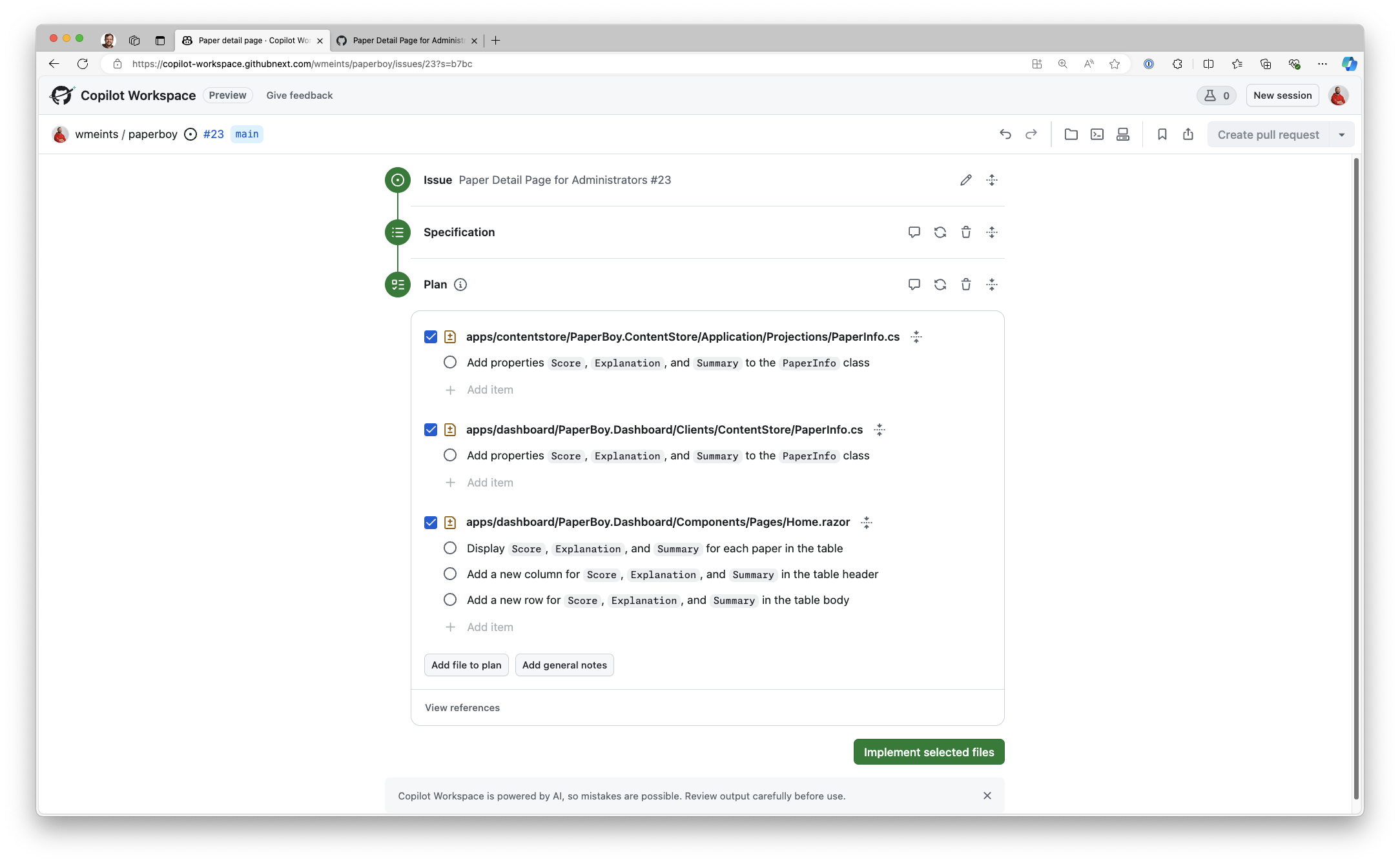 Generating and revising the implementation plan