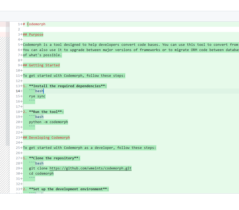 The generated README file containing the headings from the plan.